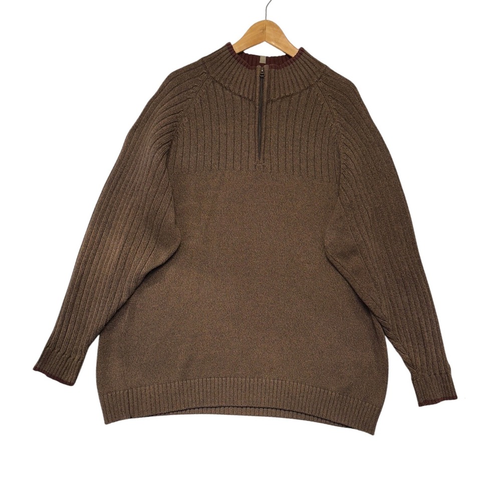 Columbia Mens XXL Brown 100% Cotton Quarter‎ Zip Ribbed Pullover Sweater AM2727